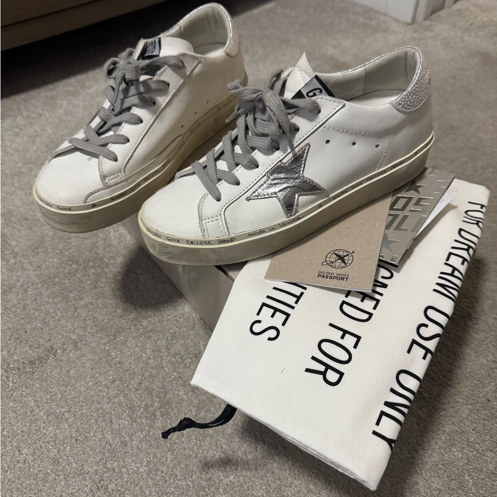 Golden Goose Hi Star Sneakers in White and Silver